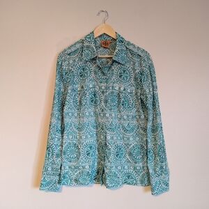 Tory Burch Teal Beachy Button Up